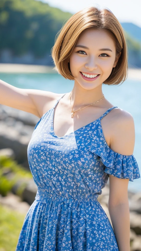 Super cute Actress, Japanese, 18-year-old, Night Beach, short hair, Blonde, Floral Dress, Gravure shot, Dynamic Angle, Sexy pose, (8k/RAW Developer, Highest quality, 1.2 times), Super Genuine, (Genuine, 1. 37 times), Portraiture, High-quality RAW color photos, so beautiful, Famous Idol, cute, Super virgin face, White skin, smile, cute, young, cute face, Real Face, (Self Portraiture: 1.2 times), Portraiture, High-quality RAW color photos, (Self Portraiture: 1.2 times), Portraiture, High-quality RAW color photos, (Genuine: 1.37 times)
