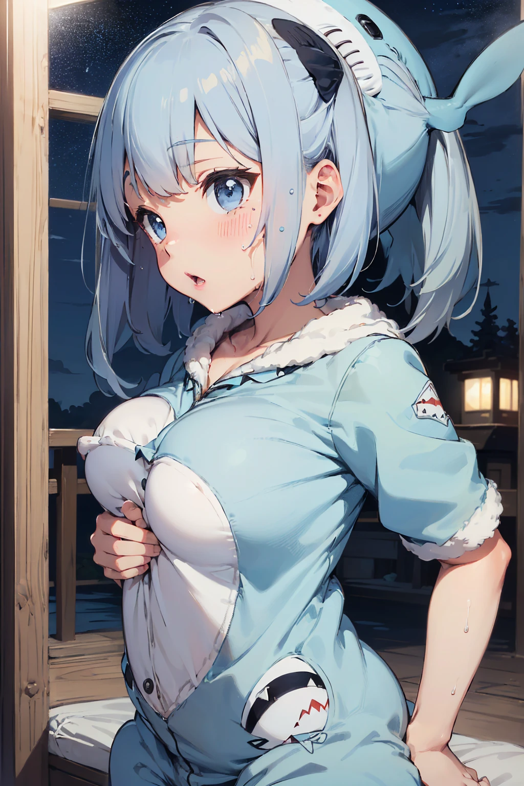a bit, Nendoroid, ((Worst quality, low quality)), ((close), profile,1.5 Left Facing), (10 year old girl), Gray Hair, (Fluffy shark costume pajamas:1.4), (Open Income:1.2), (Light blue pajamas:1.4), Animal Hoodie, (Hooded:1.Under the hoodie, Oversized hoodie, Five Fingers, Perfect hands, Late night bedroom background, Sleeping in bed、Offer your hand、Pose you want to hug、Highest quality,Very detailed, masterpiece,Washroom at night、((((Washroom at nightで鏡を見ながら歯ブラシをもって歯磨きをする))))、1 toothbrush、tits、Sex、Sweaty、kiss、Breast milk、Pee、sex (tits,Sex,Sweaty,kiss、Breast milk,Pee,sex:1.5)