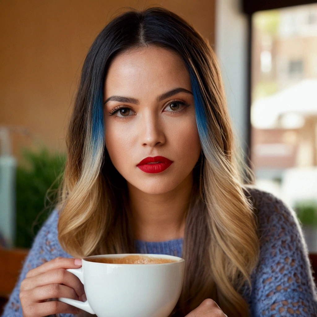 tabletop, highest quallity, realisitic, very detailled, finely, high resolution, 8 k wallpaper, RAW Photos, professional photograpy, Written limit depth, a one woman, 28 years old, room, (Red lips), ((looking at the camera)), trunk, shorth hair, Bob Hair, (slickedback hair), Small, shapely breasts, (V-neck sheer knit sweater)