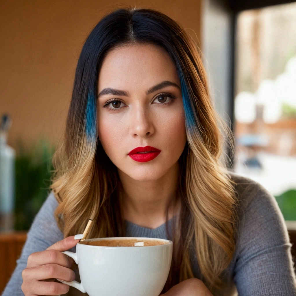 tabletop, highest quallity, realisitic, very detailled, finely, high resolution, 8 k wallpaper, RAW Photos, professional photograpy, Written limit depth, a one woman, 28 years old, room, (Red lips), ((looking at the camera)), trunk, shorth hair, Bob Hair, (slickedback hair), Small, shapely breasts, (V-neck sheer knit sweater)