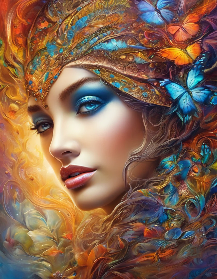 photo (FractalWoman style:1) a woman with a sun in the background