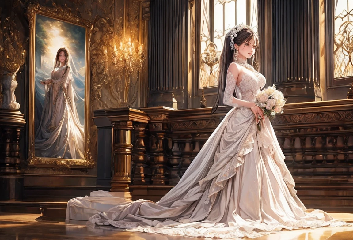 masterpiece, a beautiful woman, oil paintings, a beautiful dress, fantasy,