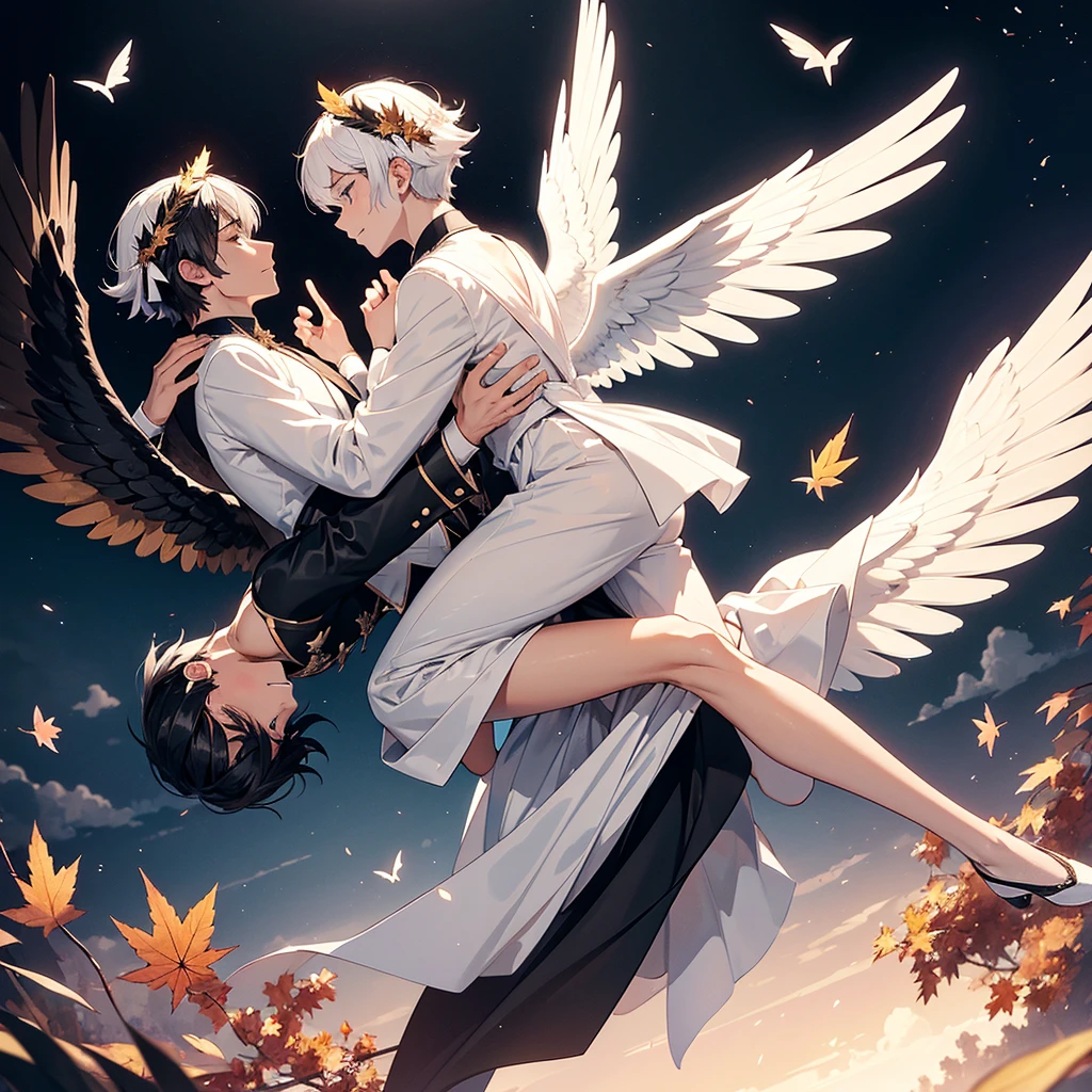 white hair, ultra high resolution, best quality, photo, 4k, (photorealistic: 1.4), cinematic lighting, a male angel with large translucent wings, fat man, abdominal muscle, black man looking up, skin texture, portal of the future, volumetric light, HD, magic, god light, backlight, detailed face, counterpart, smooth skin