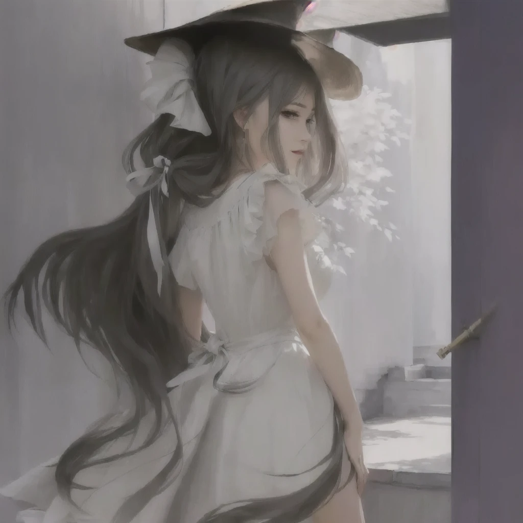 There is a woman wearing a dress and a hat on her head., Gwaiz, artwork in the style of Gwaiz, Painted in an anime artist&#39;s studio, Created by Anime Painter Studio, by Shimo, Gwaiz on pixiv artstation, Digital art on pixiv, Gwaiz on artstation pixiv, Wow : : 5