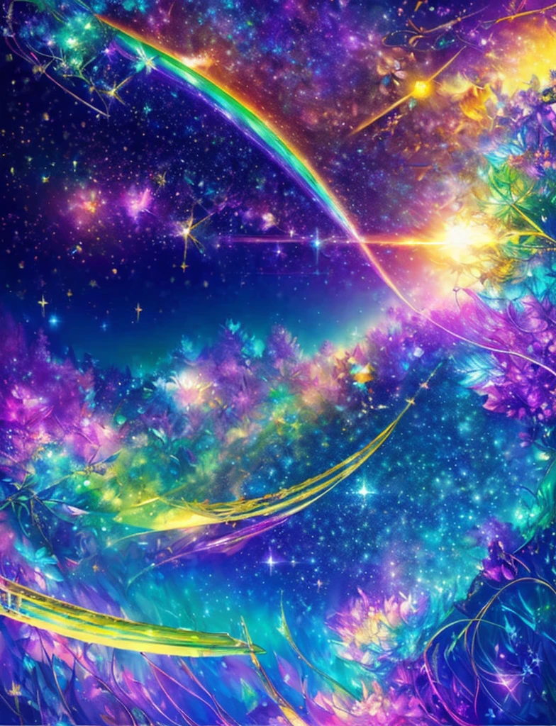((Supergiant pale yellow sun))((Subjective depiction of a profile looking up)、On a multicolored background、Iridescent空に星と月が描かれた川の絵、Shining skyscrapers、Shine overall、Concept art inspired by Tosa Mitsuoki、pixiv contest winners、Highest quality、Fantasy art、Beautiful anime scene、Bright Moon、moonlight star environment、Dream painting、Anime Background Art、Fantasy Landscape Painting、Fantasy Knight、Anime Background、Background artwork、wonderful芸術、Atmospheric anime、Starry Sky、Detail enhancement、, Vibrant colors, Rainbow and sunshine shining.16K, Ultra-high resolution, Iridescent、to be born,wonderful ,future、Iridescent、The world 30 years from now。