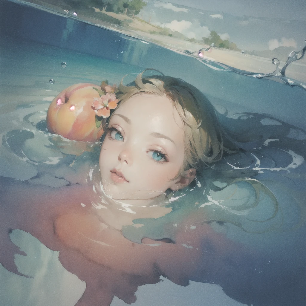 Deep subliminal, Surrealism, in watercolor style, Photorealism, discreet peach and mint shades, look from the depths