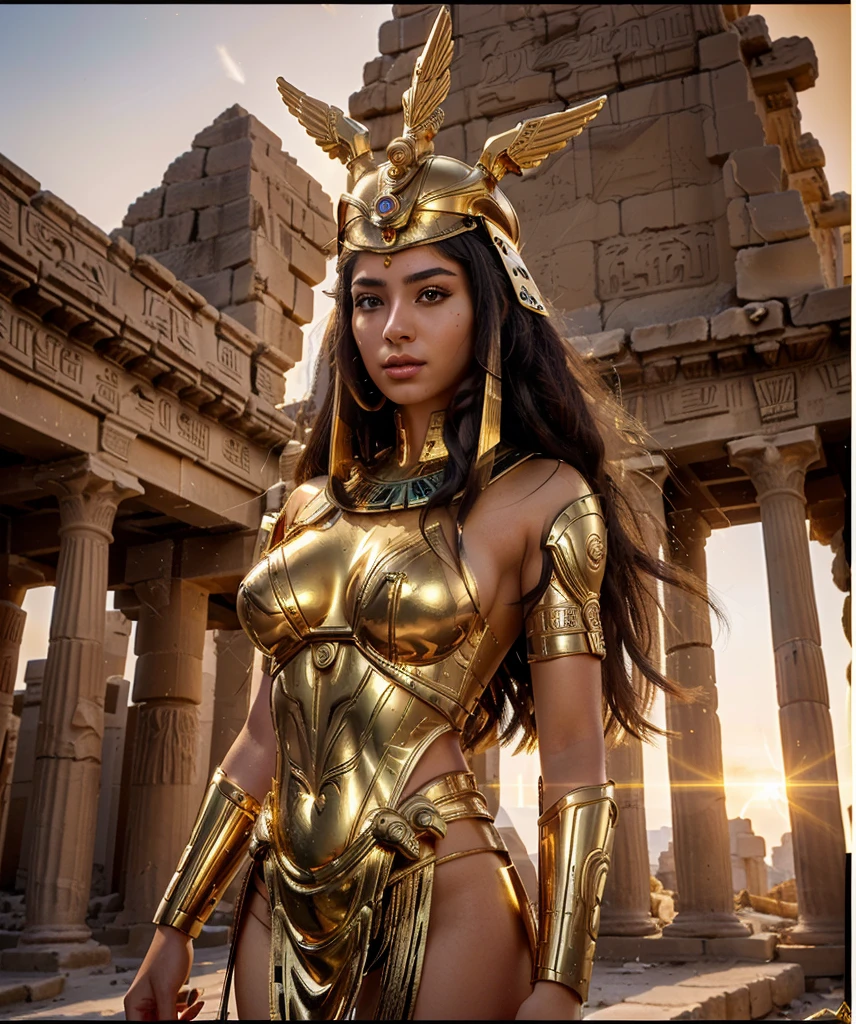 In a panoramic shot, Cinematic, ultra realistic, intricate details, fantasy, epic.
A young maiden woman, beautiful and dressed in damp silk, emerges from a papyrus papyrus. She is the spiritual leader of all the Egyptians who have invoked her to defend the world from an imminent catastrophe.