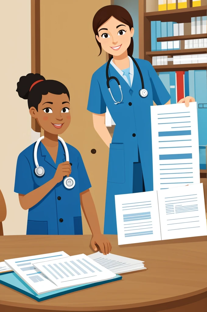 Cartoon of a healthcare professional with a contract