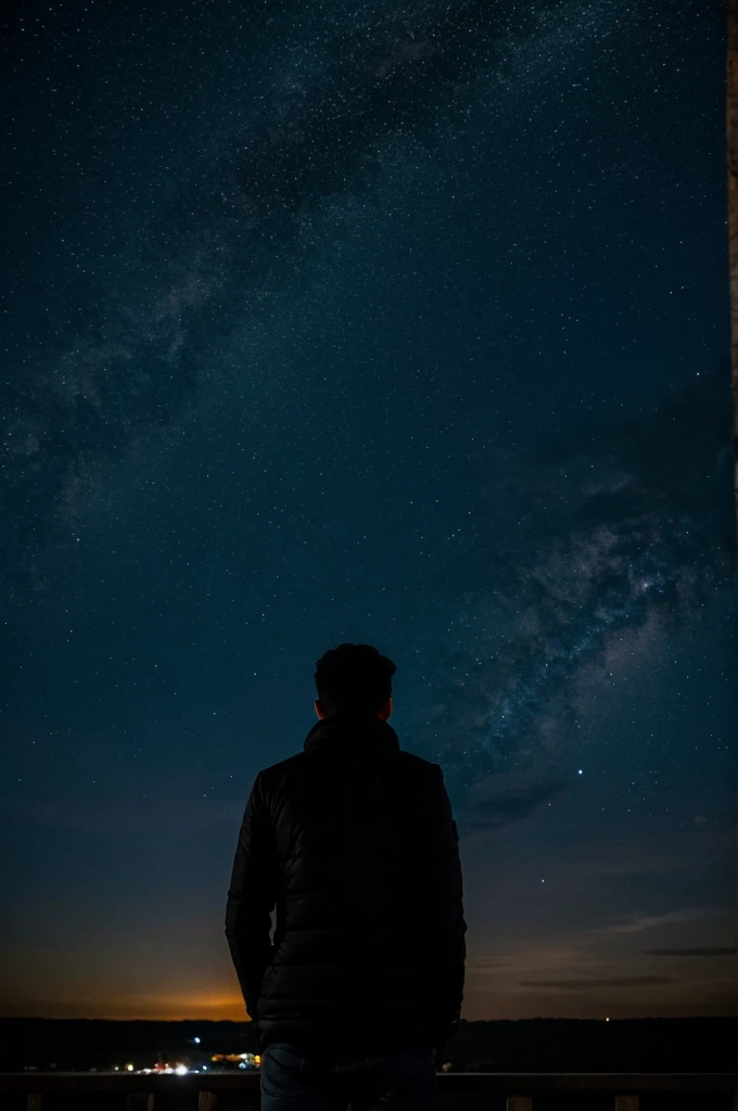 A night image of a person looking into the distance