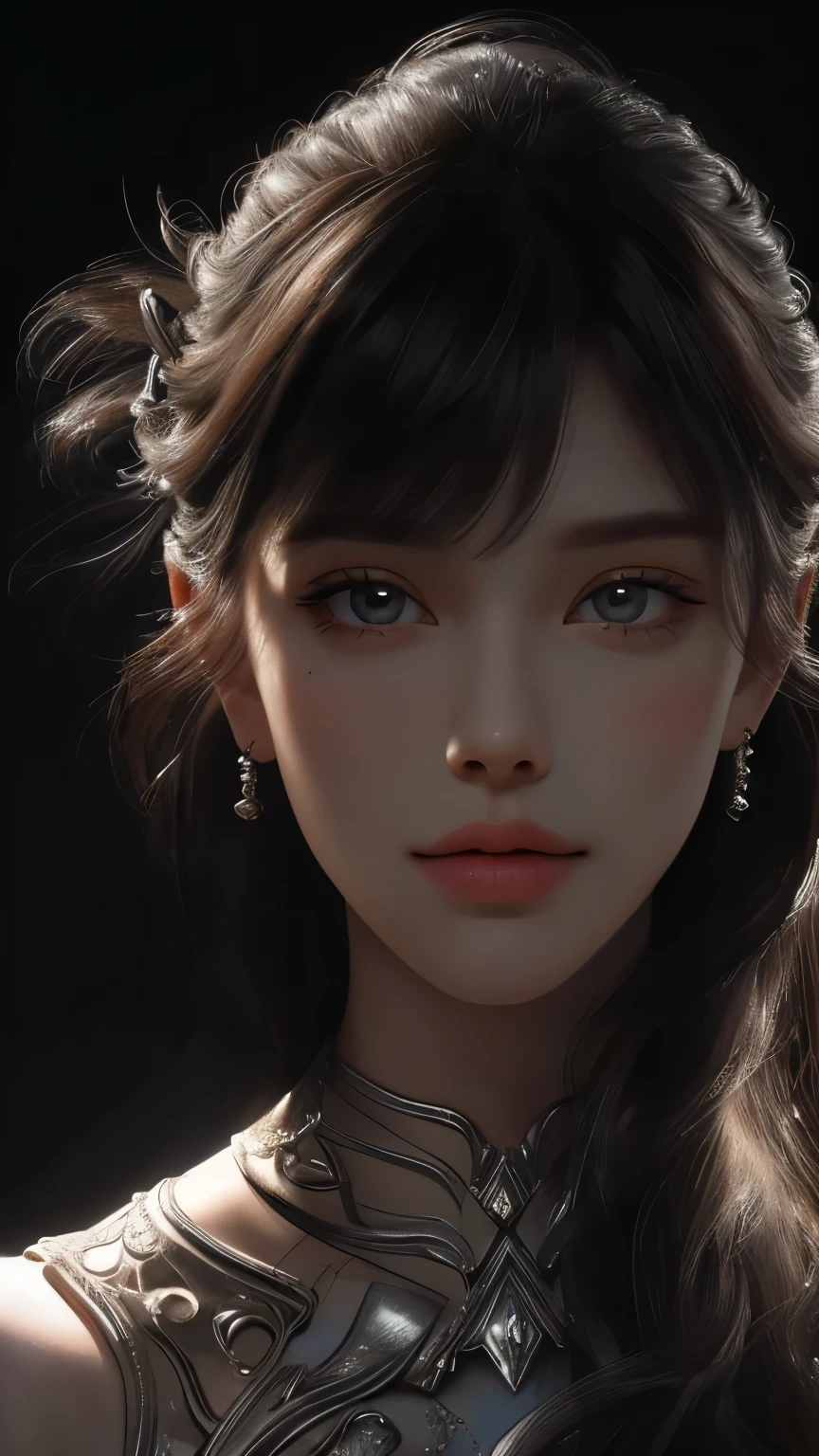 masterpiece, best quality, ultra-detailed, facing the camera head on, intricately detailed hyperdetailed, realistic, sharp features, highly detailed, sharp focus, perfect face, perfect face, perfect symmetrically perfect eyes, perfect full lips, flexible female form, cinematic, film light, hyper detailed, hyper realistic, dynamic studio lighting, nsfw, ((Dark background)), Sexy face, Facial expressions when receiving pleasure, straight Bangs,