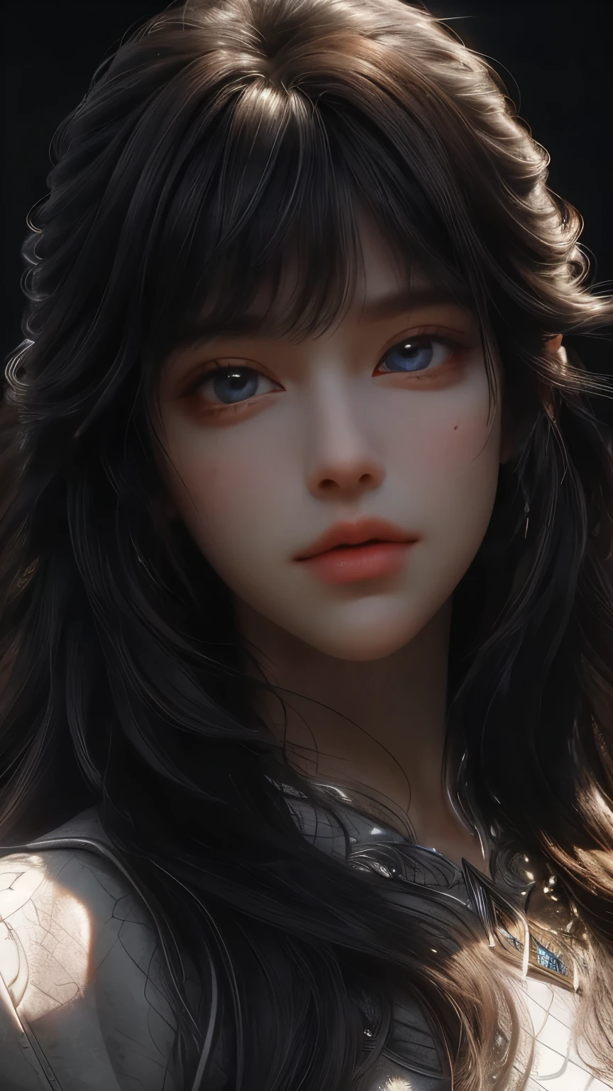 masterpiece, best quality, ultra-detailed, facing the camera head on, intricately detailed hyperdetailed, realistic, sharp features, highly detailed, sharp focus, perfect face, perfect face, perfect symmetrically perfect eyes, perfect full lips, flexible female form, cinematic, film light, hyper detailed, hyper realistic, dynamic studio lighting, nsfw, ((Dark background)), Sexy face, Facial expressions when receiving pleasure, straight Bangs,