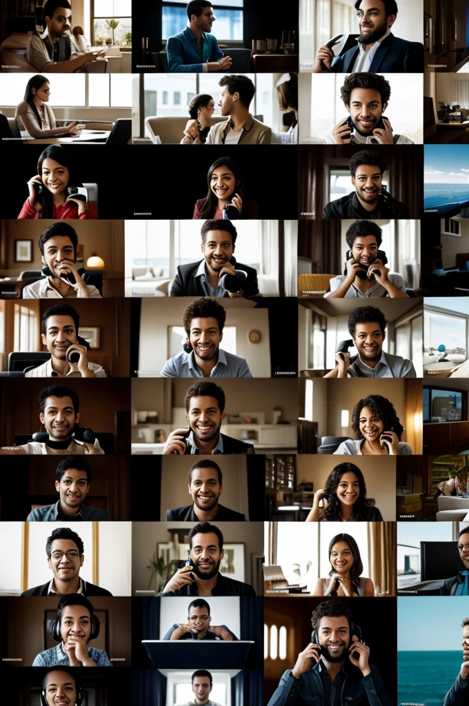 Image of several people talking on the phone virtually and making friends from all over the world