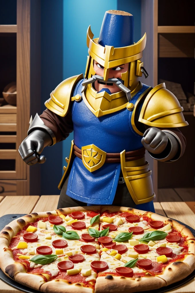 Minipekka from clash royale with a pizza