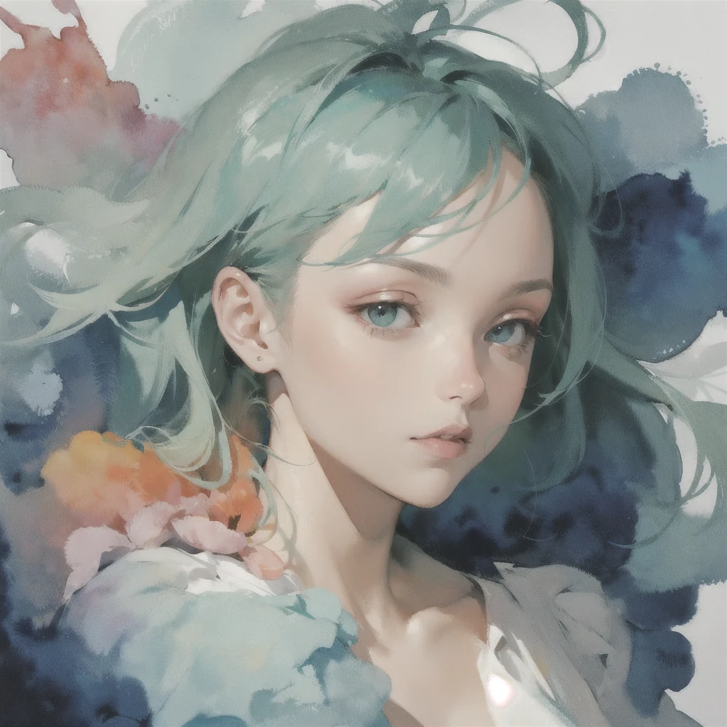 Deep subliminal, Surrealism, in watercolor style, Photorealism, discreet peach and mint shades, look from the depths