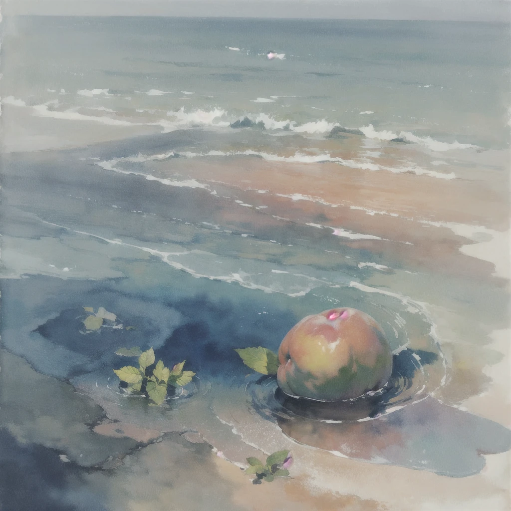 Deep subliminal, Surrealism, in watercolor style, Photorealism, discreet peach and mint shades, look from the depths