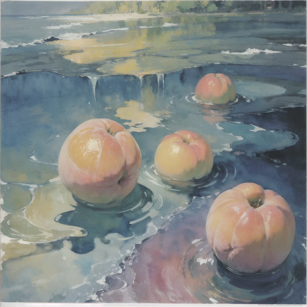 Deep subliminal, Surrealism, in watercolor style, Photorealism, discreet peach and mint shades, look from the depths