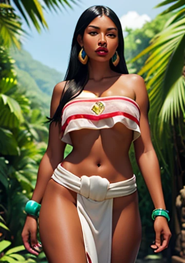 Cabocla fringe of Amazonian India 22 years, tanned skin, extremely long black hair messy, bathing in the natural, in a deep river and with transparent waters that show his body standing in the water, huge headdress of macaw feather, bicolored eyes, honey color, Fluffy Turned, ((Big Cheeks)), portrait of a beautiful woman, 22 years old. --auto --s2