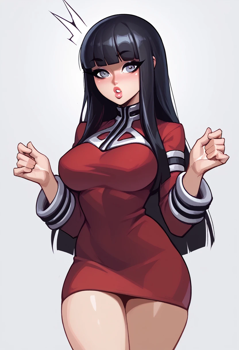 score_9, score_8_up, score_7_up, score_6_up, score_5_up, score_4_up, BREAK 1girl, black hair, long hair, grey eyes, thick lips, long eyelashes, surprised expression, standing in a dark , blunt bangs, adult, harsh lighting, BREAK solo, large breasts, adult, skinny, arched back, thigh gap, female pilot outfit, BREAK (party background:1.2), simple background, innocent, lovely, adorable, dynamic pose
