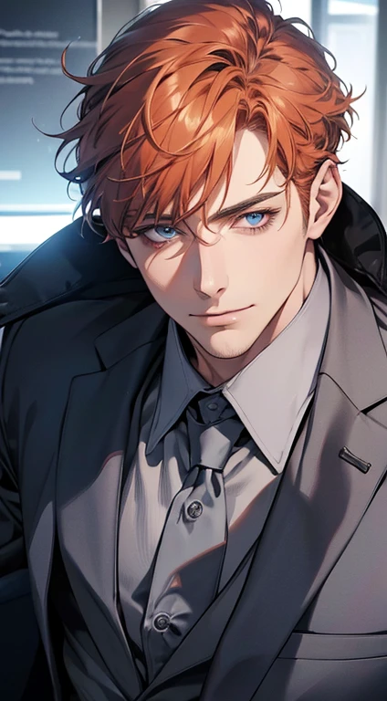 (best quality,4k,8k,highres,masterpiece:1.2),ultra-detailed,(realistic,photorealistic,photo-realistic:1.37),1 man,31 years old,mature man,very handsome,without expression,smile,short grey b
Orange hair,blue eyes,penetrating gaze,perfect face without errors,imposing posture,businessman,office background,cinematic lighting,hdr image