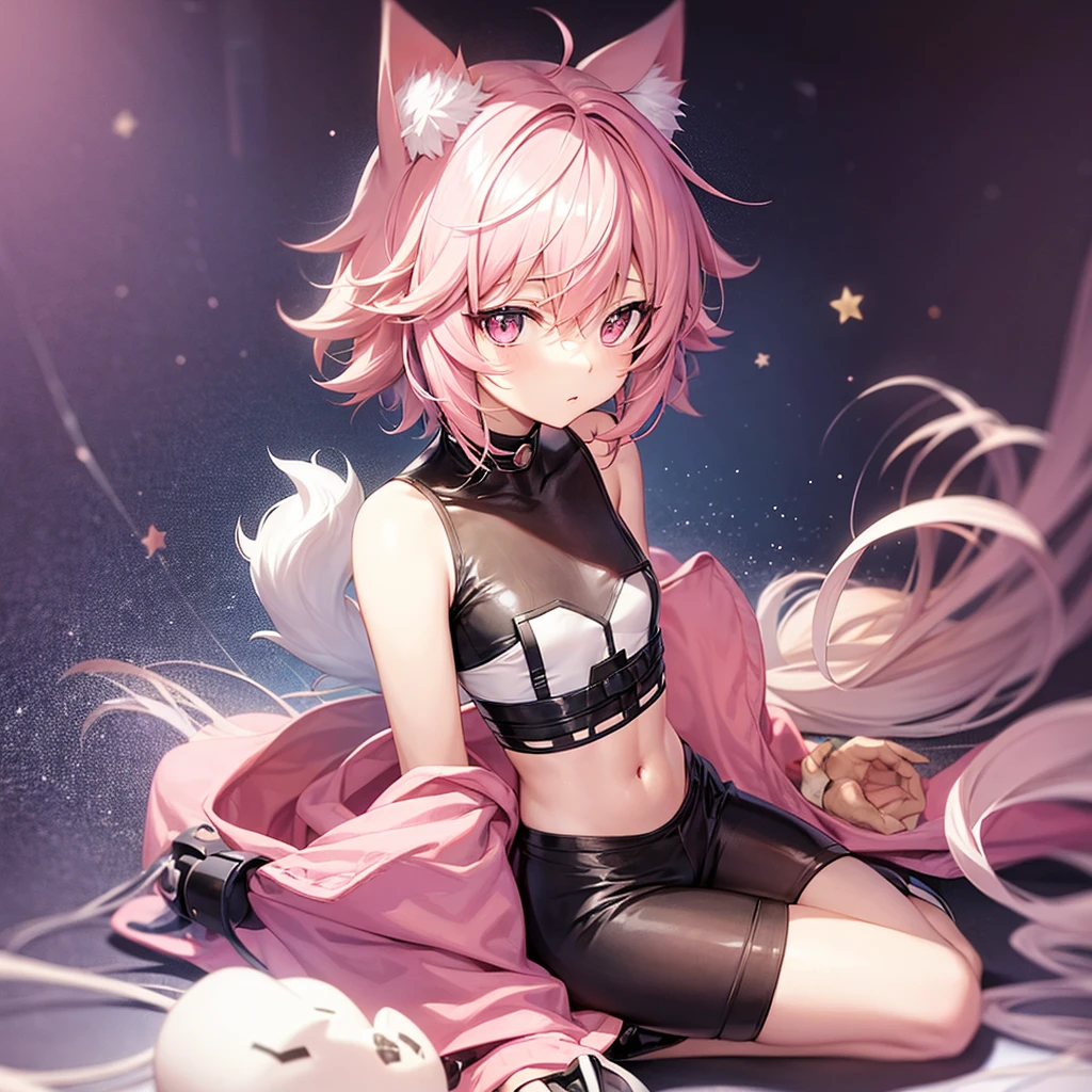 catboy, Anime, Wallpaper, Cute, , pink or white hair. fluffy ears, messy hair, one person, BOY NOT GIRL