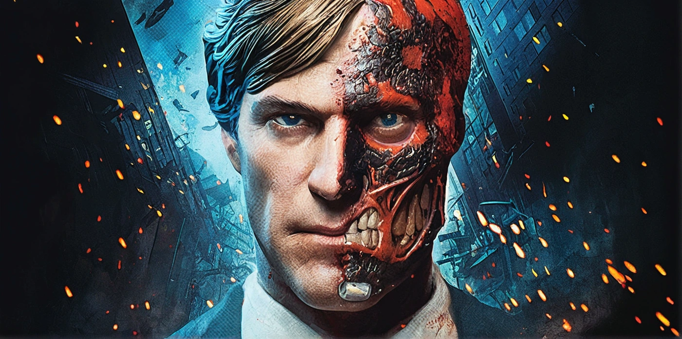 there is a man with a bloody face and a headband, twoface, detailed 4k horror artwork, hannibal, portrait of \'they live\' movie, terminator art, digital horror artwork, highly detailed vfx portrait of, cyborg portrait, photorealistic horror, pulp character portrait, barclay shaw 8 k photorealistic, unreal 5. rpg portrait, amazing likeness