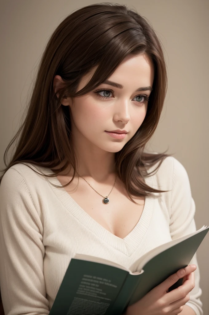 A simple pencil illustration of a woman with brown hair who likes to read