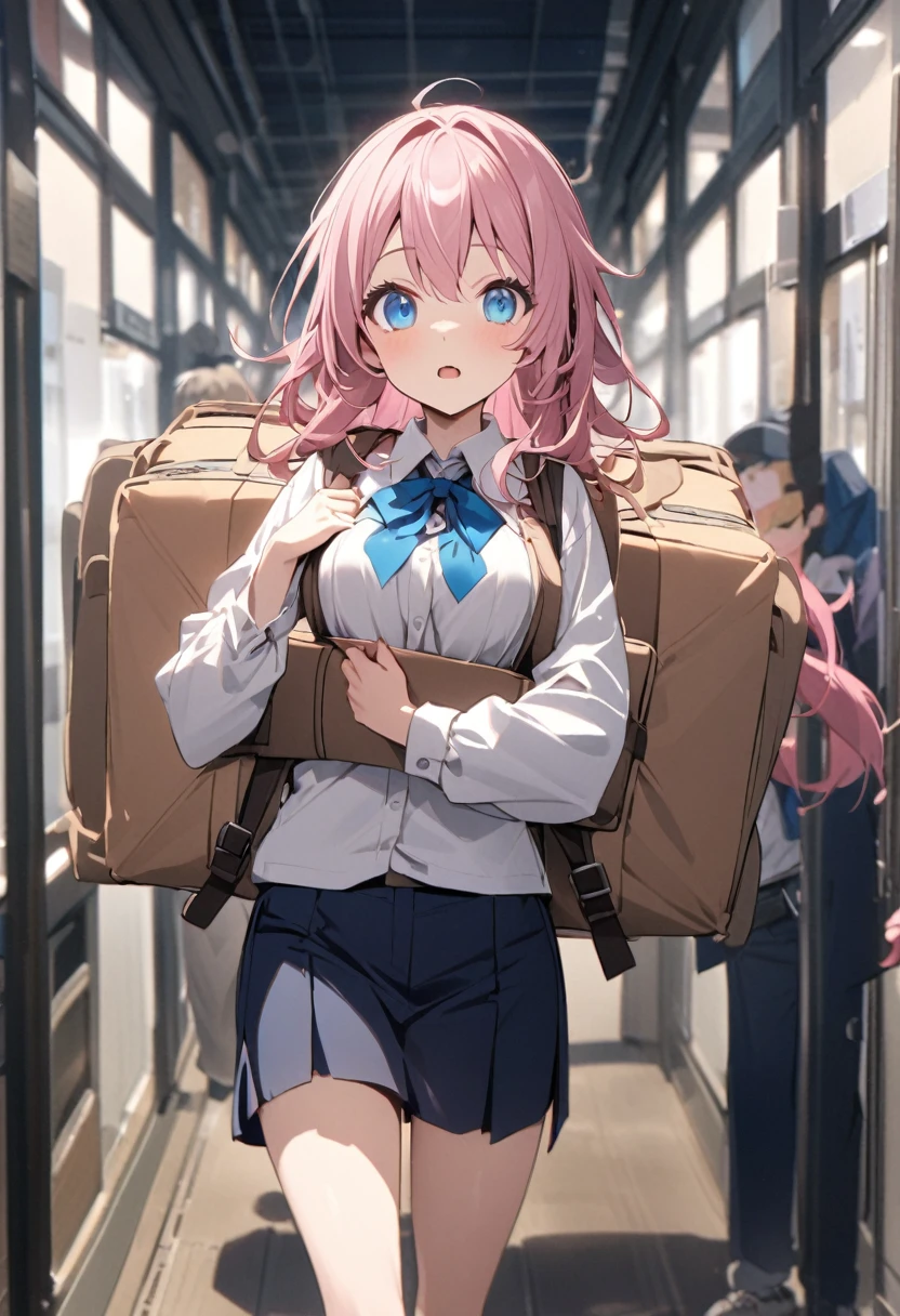 Run、New Rice、Carrying a load of baggage、Girl、Pink Hair、blue eyes