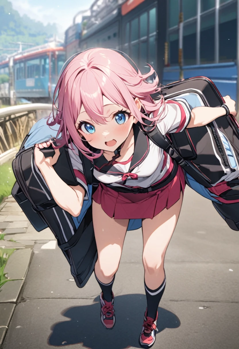 Run、New Rice、Carrying a load of baggage、Girl、Pink Hair、blue eyes
