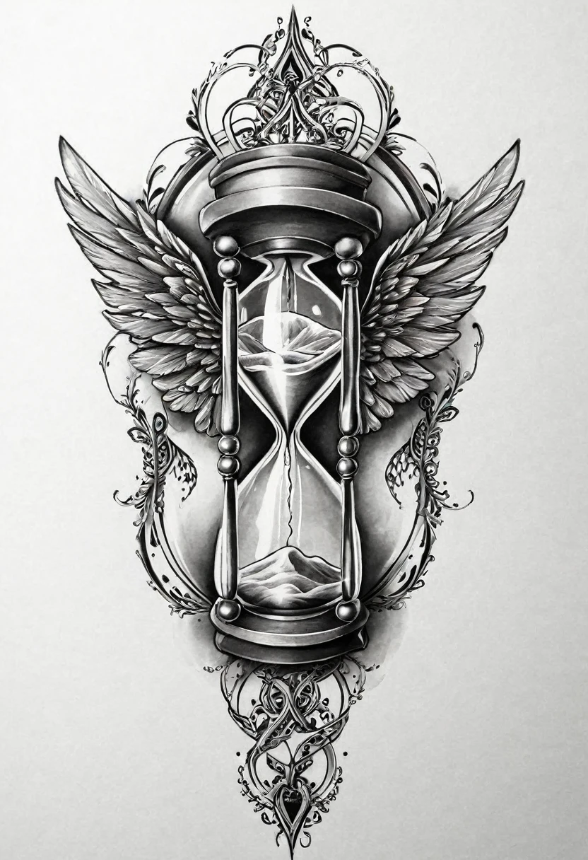 drawing of a tattoo, hourglass with wings 