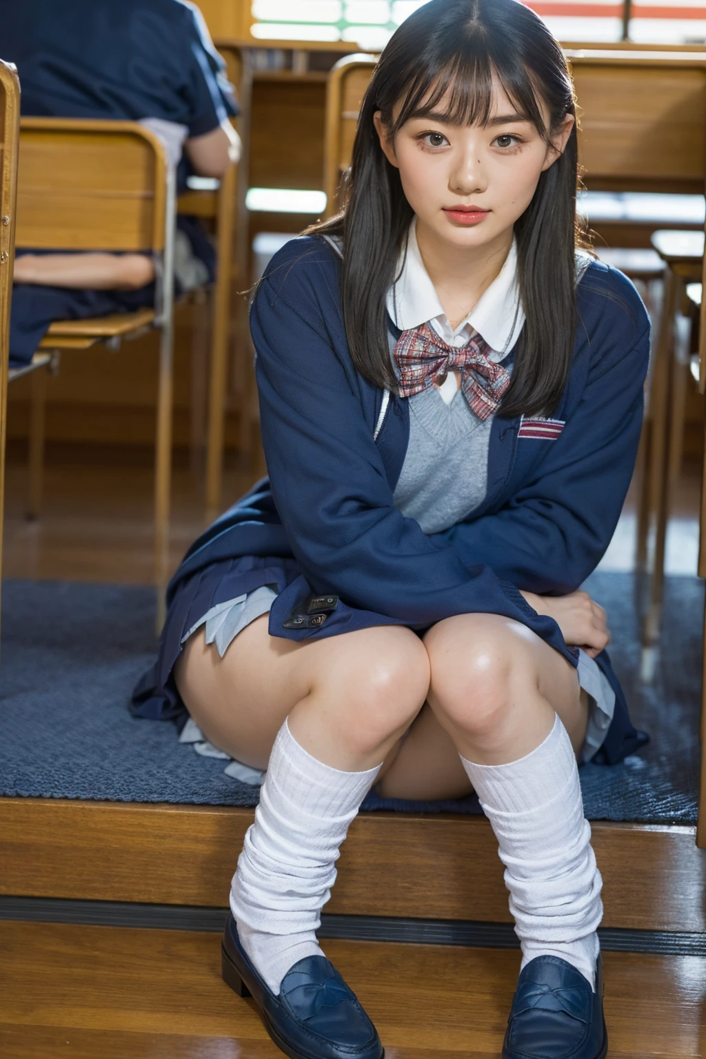 (photorealistic:1.4), best quality, masterpiece, raw 32k photo, (extremely detailed japanese beautiful girl), (extremely detailed eyes:1.2),(cute face:1.2), ultra-detailed, ultra high res, amazing, BREAK,sitting,
(school uniform:1.5),detailed school girl, (disneyland:1.3), beautiful detailed girl, bangs, cute face, miniskirt,(loafers),(baggysocks),((panties))