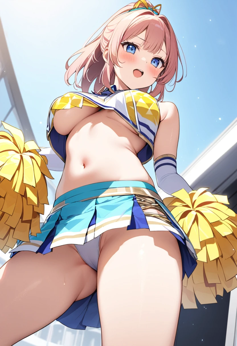 Highest quality、High resolution、Detailed Background、Beautiful face in every detail、Teenage beauty、Light color hair、Braided bob cut、ponytail、Perfect body line、Big Ass、fly in the sky、Cheerleader、I support you、(Pom-pom:1.2)、

(笑顔で大空にジャンプしているCheerleaderの少女:1.5)、

I support you、Sexy Costumes、Sexy Cheerleading Costumeini skirt、Emphasize underboob、Angle from below、Healthy thighs、Healthy Beauty、With legs apart、cute