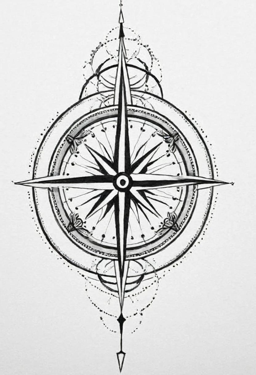 drawing of a stylish but minimalist geometrical tattoo, compass