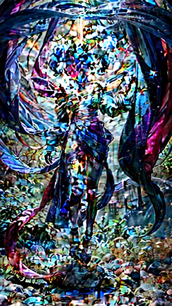 masterpiece,best quality,aesthetic,detailed face,subsurface scattering,looking at viewer,
wrenchsfantasy,fantasy,1girl,photo of a cute girl,full body,light smile,charming,20yo,twintails hair.Newly washed hair,Iridescent rainbow hair,glowing,cloud,colorful || starry,stars,clothmancer,cloth,
rainbow-candy,