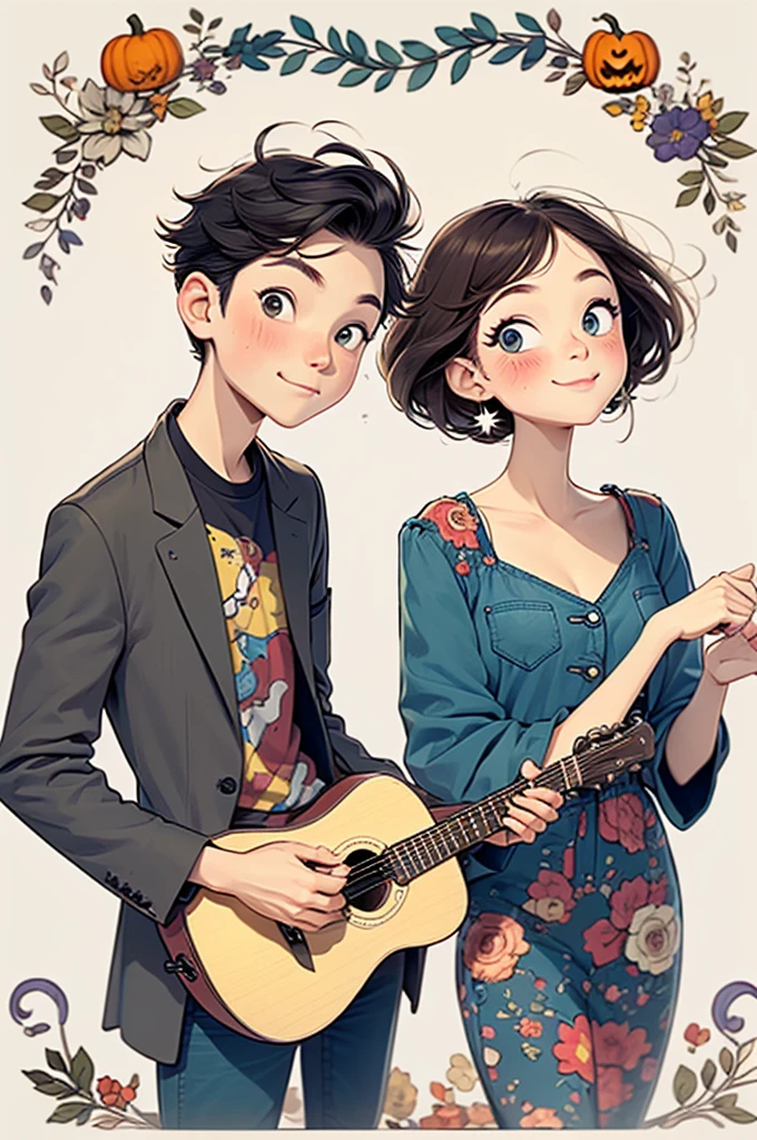 ella, teenager energetic black eyes Dressed for an important date, ella usa um vestido estampado floral uma coroa de plástico como a Cinderella E patins in-line deitada na cama. He looks like a star with an overcoat like a pirate, black hair and eyes, brunette skin, jeans and sneakers. With your plastic guitar.Como no dia do Halloween.