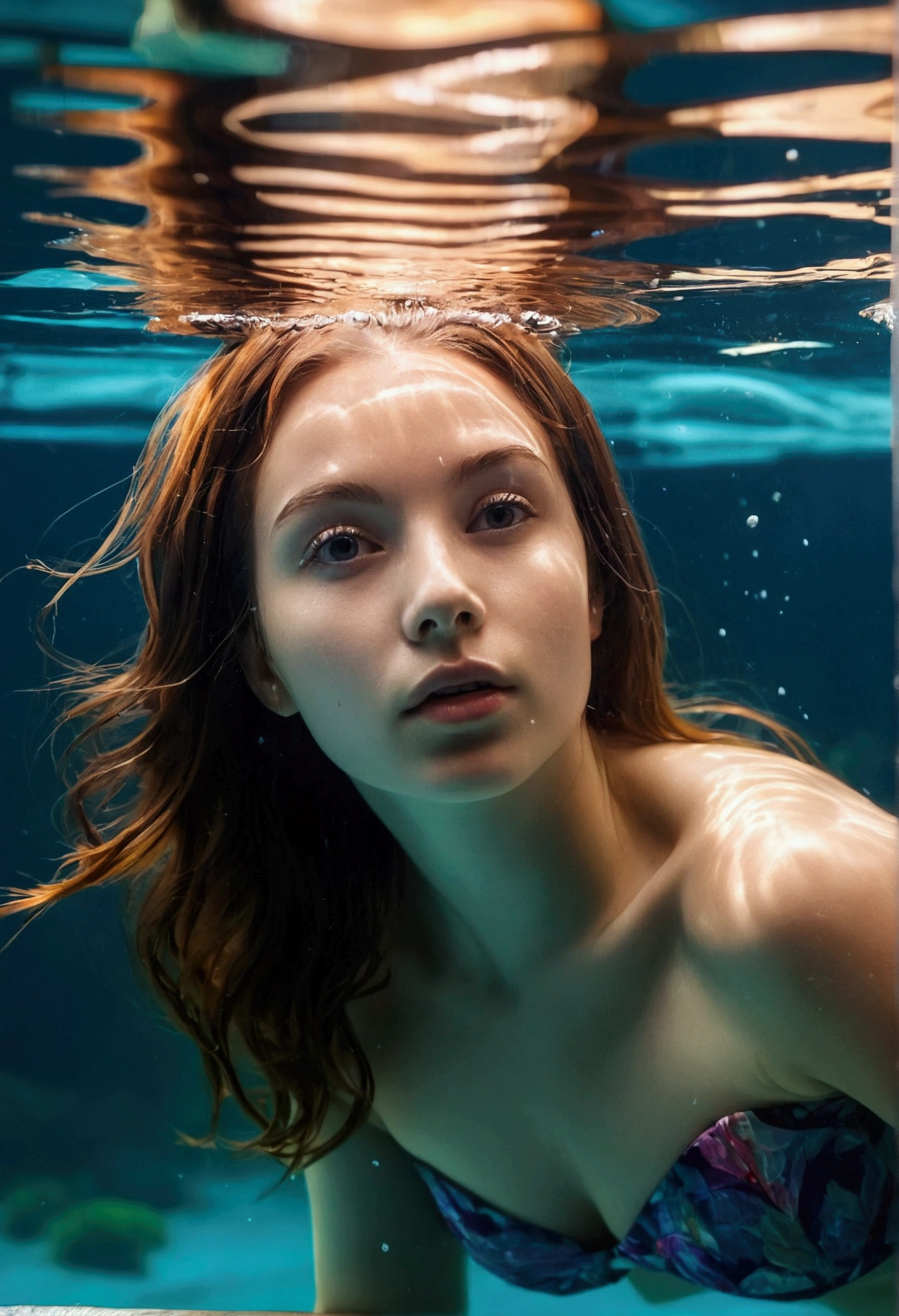 Pretty young woman seen underwater