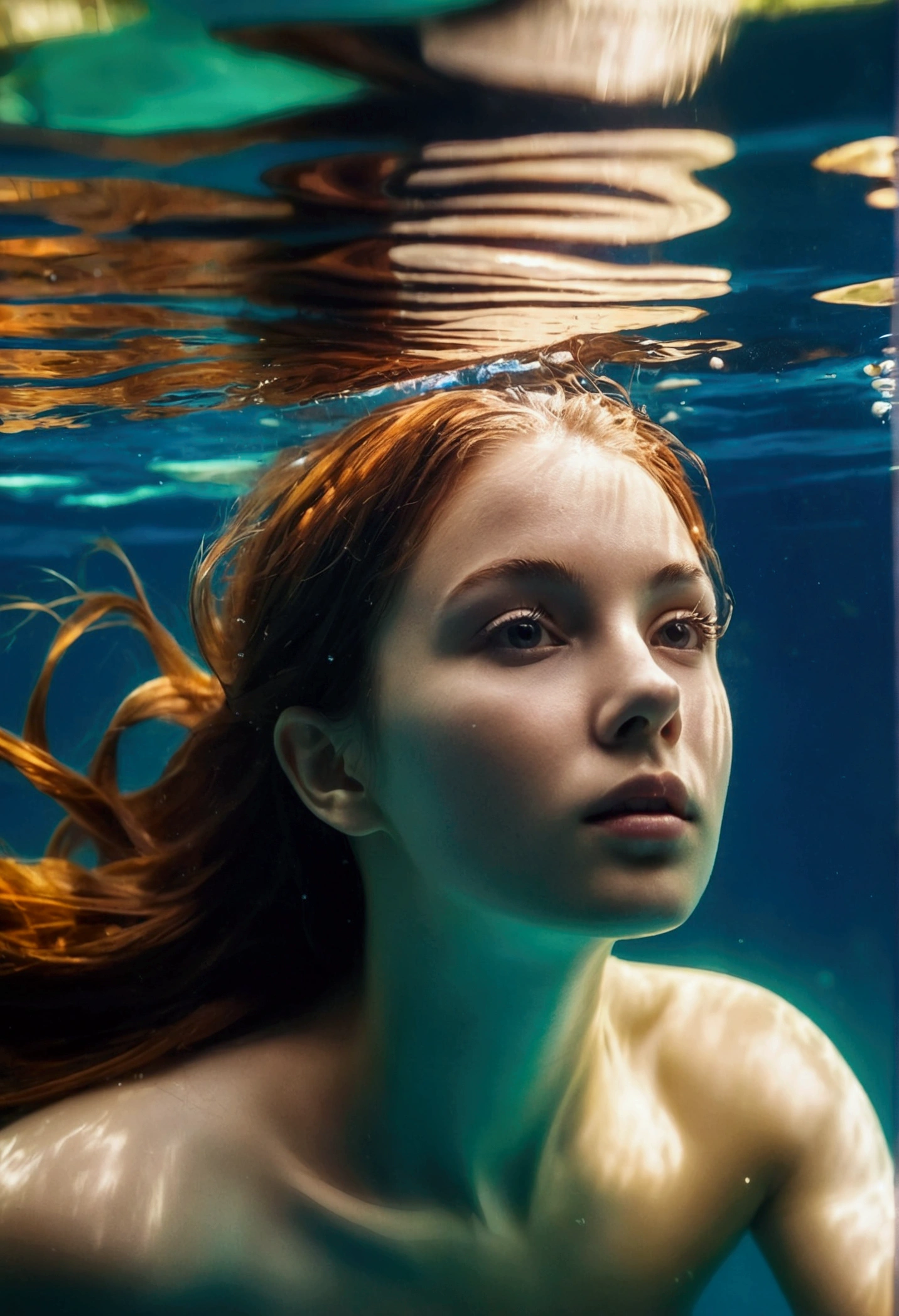 Pretty young woman seen underwater