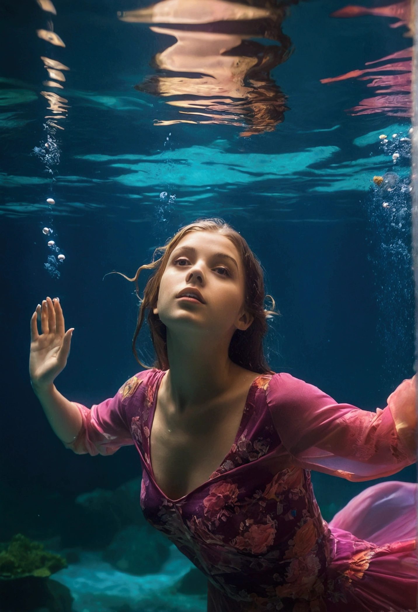 Pretty young woman seen underwater