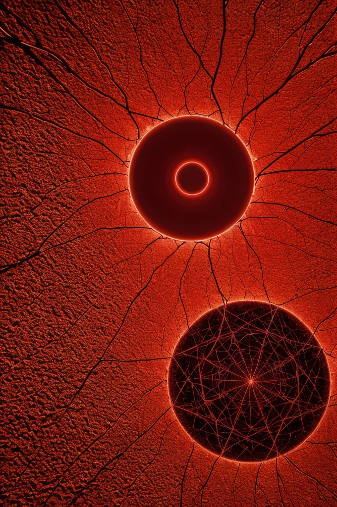 Space in red tone with a desert background in the center of a plant with roots that connect to a human brain with neural network