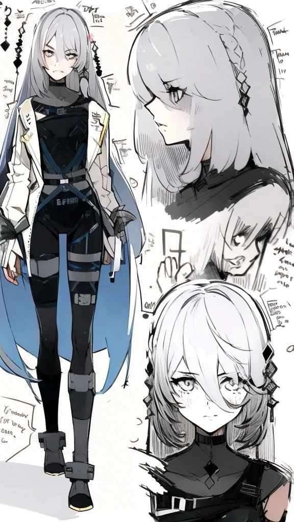 a beautiful anime girl with grey hair (best quality,4k,8k,highres,masterpiece:1.2),ultra-detailed,(realistic,photorealistic,photo-realistic:1.37),1girl,detailed face,beautiful detailed eyes,beautiful detailed lips,extremely detailed eyes and face,longeyelashes,sensual,detailed background,highly detailed, full body, cute, standing, casual clothes, cool jacket, whale reference cloth,straight hair, long hair, sexy clothes