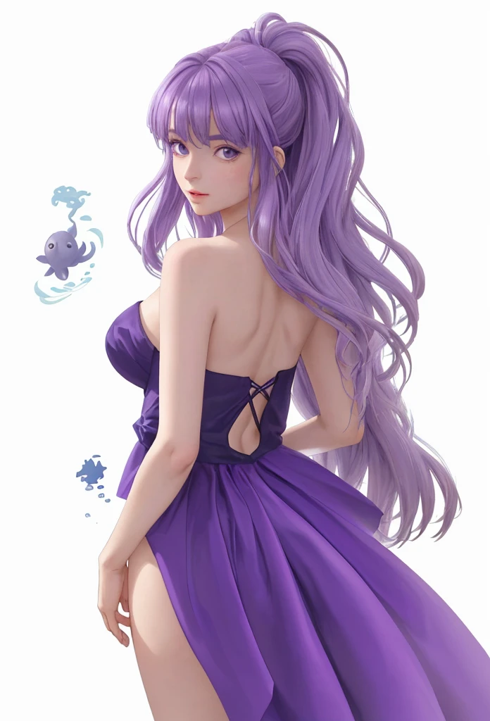 "Colorie ce dessin d'une sirène avec un style réaliste. Grosse fesse.Utilise des nuances de violet pour ses cheveux et ses nageoires, en ajoutant des reflets et des ombres pour donner de la profondeur et de la texture. Pour sa peau, utilise des tons naturels, avec des dégradés subtils pour les ombres et les lumières. Les écailles sur son dos doivent être dorées ou cuivrées, avec des reflets métalliques pour les faire ressortir. Ajoute des détails réalistes aux éléments aquatiques, comme des gouttes d'eau sur sa peau et des effets de lumière pour simuler un environnement sous-marin."