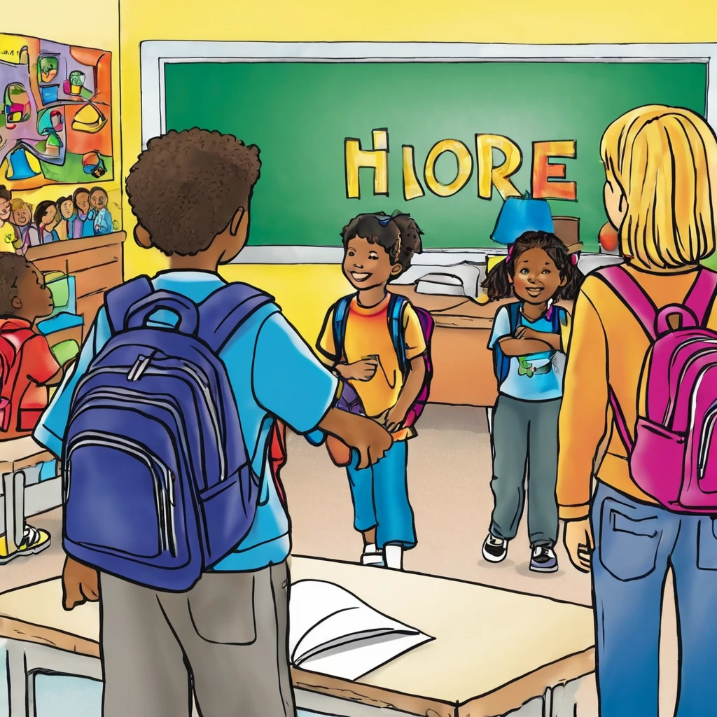 First Day at a New School
"Tell the story of a new student experiencing their first day at a new school. How do they feel? What do they see and do? How do they adapt to the new environment?"