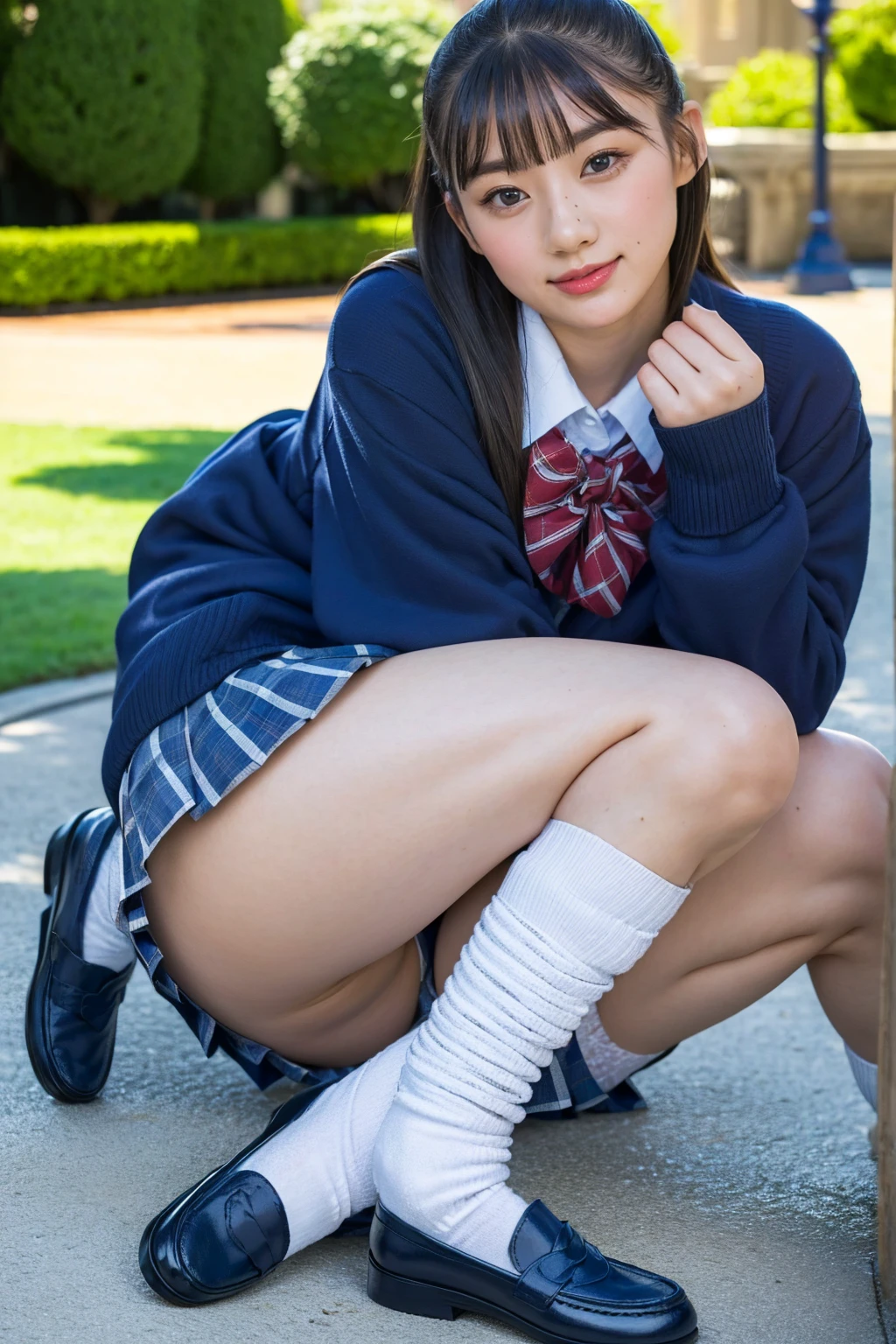 (photorealistic:1.4), best quality, masterpiece, raw 32k photo, (extremely detailed japanese beautiful girl), (extremely detailed eyes:1.2),(cute face:1.2), ultra-detailed, ultra high res, amazing, BREAK,sitting,
(school uniform:1.5),detailed school girl, (disneyland:1.3), beautiful detailed girl, bangs, cute face, miniskirt,(loafers),(baggysocks),(((open leg))),((panties))