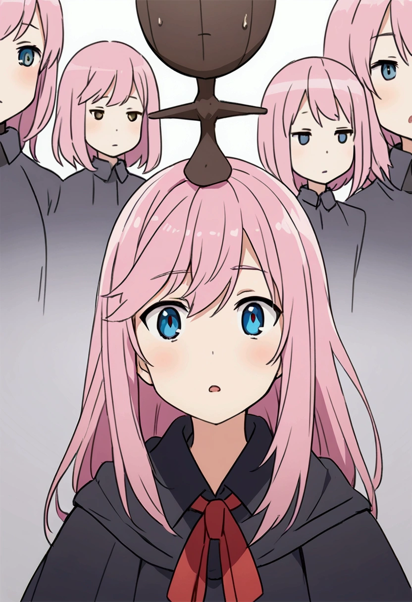 poor、lack of food、Hanging head、Girl、Pink Hair、blue eyes