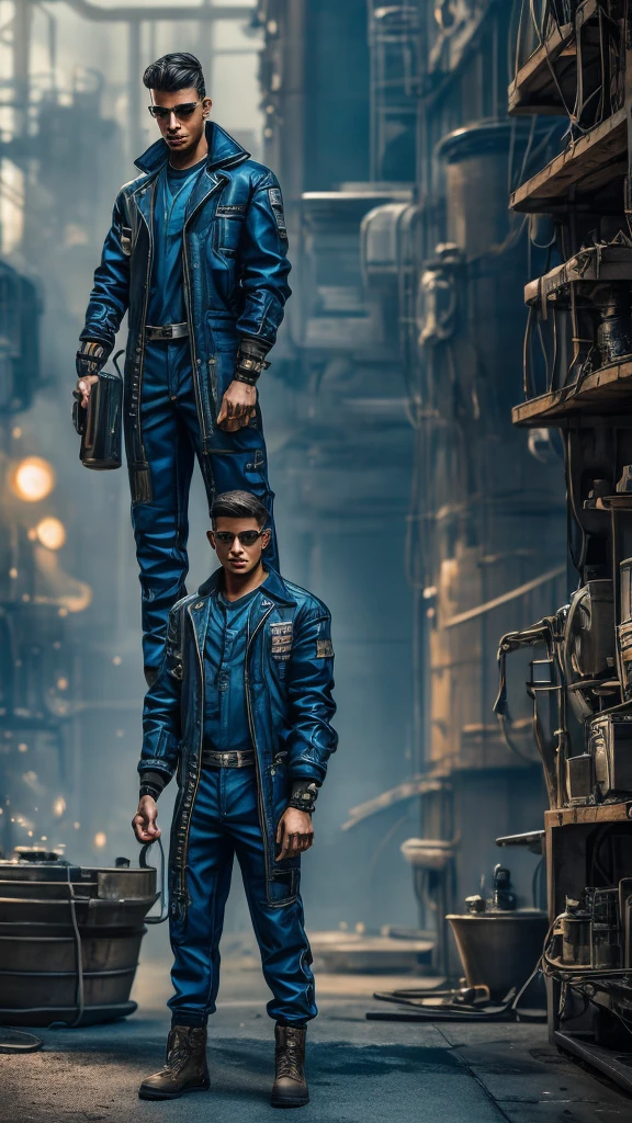 1. Model 1: Draw a mechanic in blue and black, with fine details in the gears of his outfit.
2. Model 2: Create a mechanic with a determined look, highlighting the details of the face and hands.
3. Model 3: Represent a mechanic in action, repairing a machine, paying attention to the details of the tools in his hands.
4. Model 4: Draw a mechanic in an industrial environment, highlighting the metallic textures in his clothes.
5. Model 5: Create a mechanic in a dynamic pose, showing his dexterity and skill.
6. Model 6: Role-play a mechanic in a futuristic setting, with futuristic details in his clothing and equipment.
7. Model 7: Draw a mechanic at rest, showing his more human side, paying attention to the details of facial expression.
8. Model 8: Create a mechanic in an urban environment, highlighting the details of the city in the background.
9. Model 9: Represent a mechanic in a moment of reflection, with delicate details in his posture and expression.
10. Model 10: Draw a mechanic in a more abstract style, with vibrant colors contrasting with black and blue.
11. Model 11: Create a mechanic in a natural setting, with details from the surrounding nature.
12. Model 12: Represent a mechanic in a vintage style, with nostalgic details in your clothing and environment.
13. Model 13: Draw a mechanic in a cyberpunk style, with technological elements integrated into his clothing and appearance.
