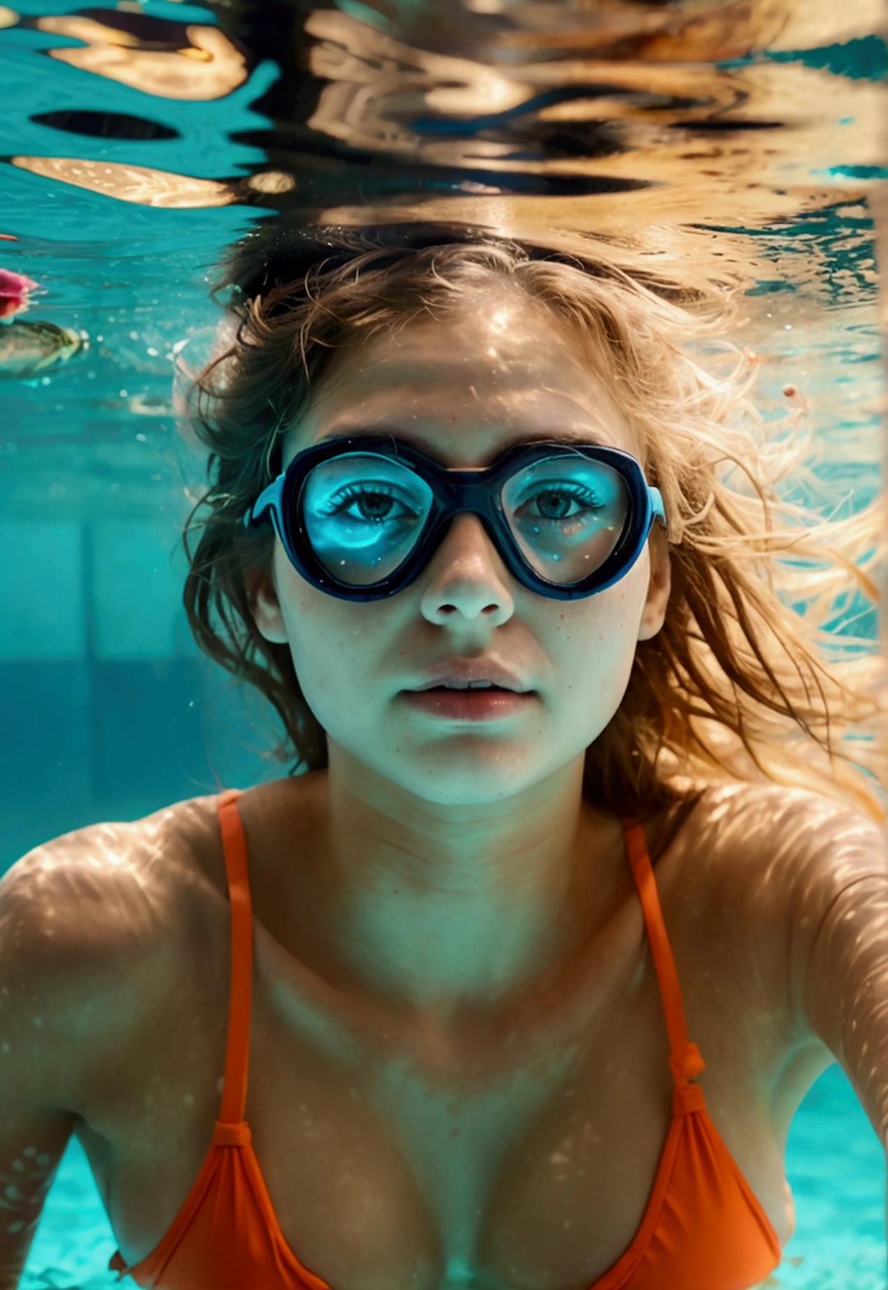 Pretty young 18 year old woman in swimsuit with underwater view 