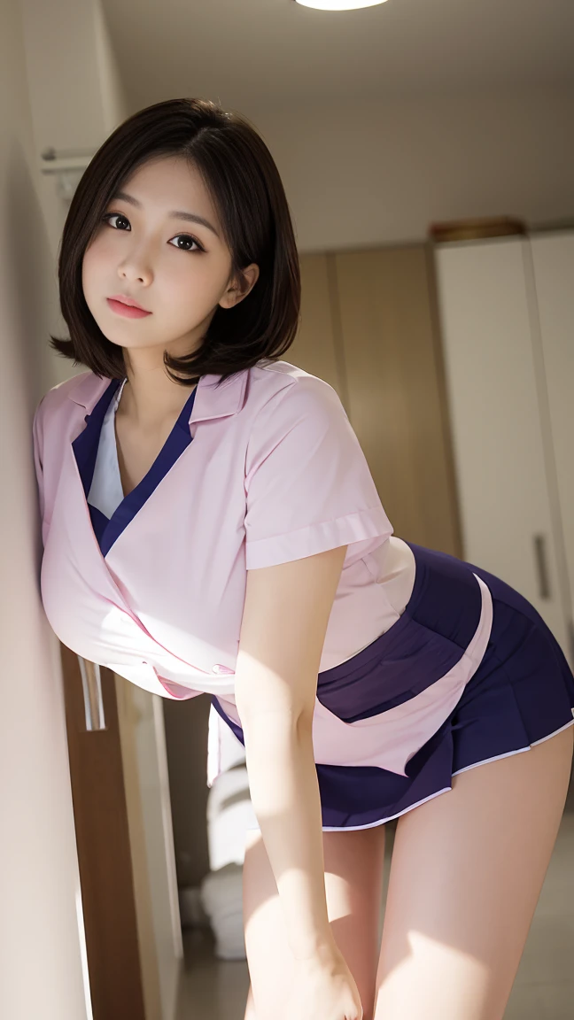 NSFW,Highest quality,Big Breasts,Droopy eyes,Skirt nurse clothes,Panty Shot,Angle from below,Pull up your skirt