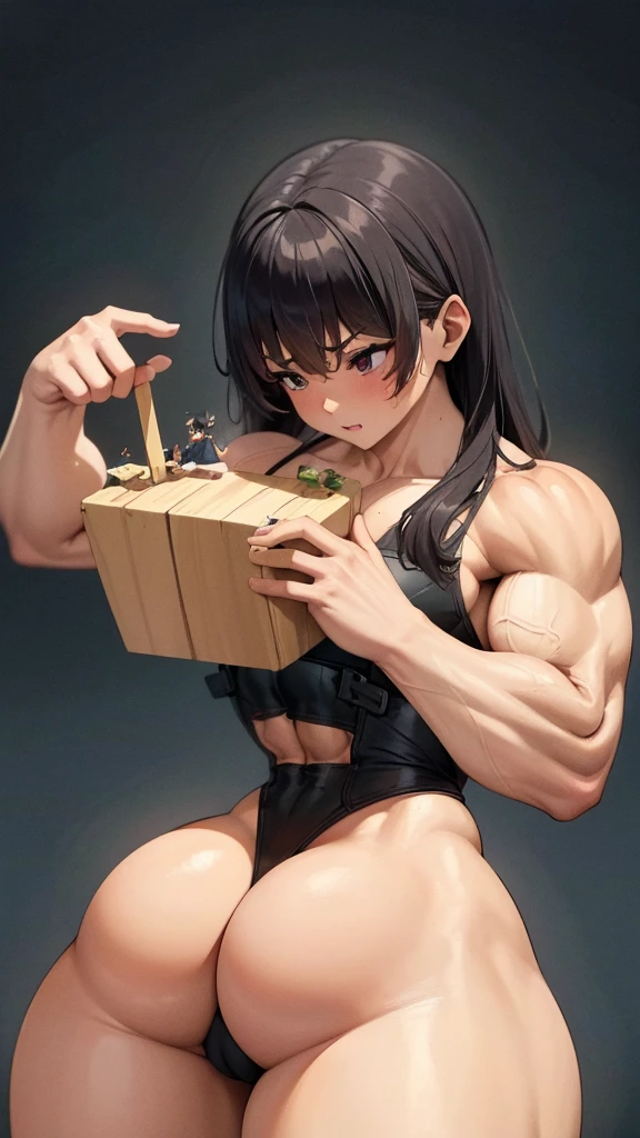 A muscular woman is a small man, extremely muscular, gigant ass, Bullish, huge ass, holding a small man e fraco,by the arms, holding a small man, Make a Little Man e magro, Make a Little Man, a small man in the hands of the muscular woman,