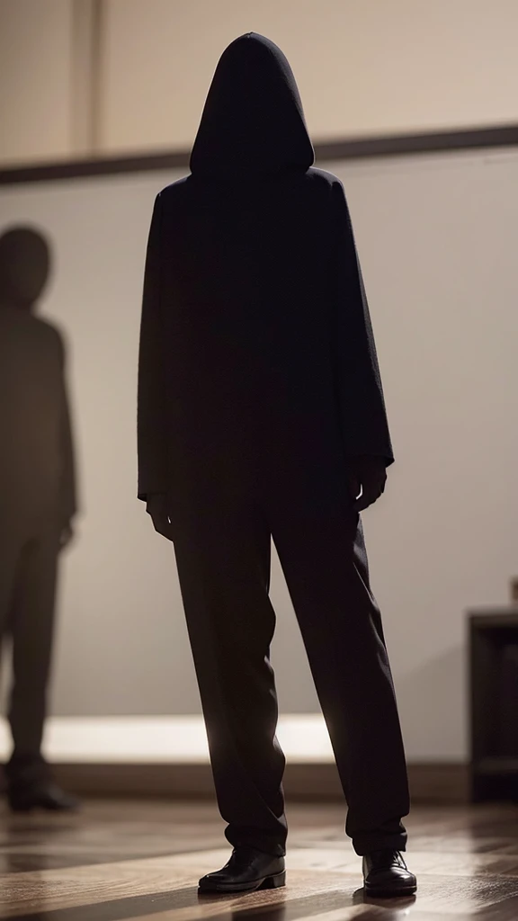 Draw a shadowy, indistinct figure standing next to a person&#39;s bed, in a dark room, with a faint moonlight coming through the window. The person is lying down, paralyzed, with a fearful expression on his face."