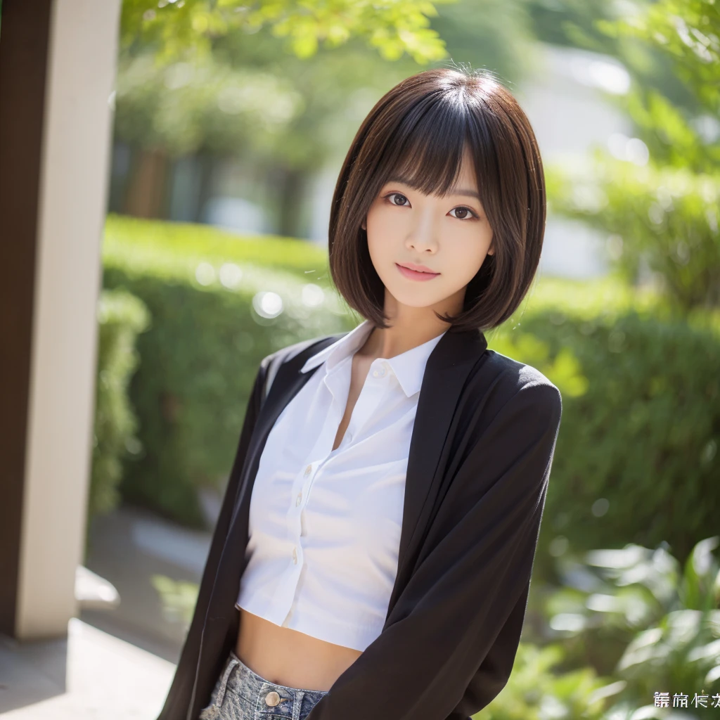 ((Highest quality、In 8K、masterpiece:1.3))、Sharp focus:1.2、Beautiful woman perfect body:1.4、Slim Abs:1.2、((Short Hair:1.2))、(trendy fashion in tokyo、shirt:1.1)、White background、Wet body:1.5、Three-dimensional texture、Detailed eyes、（Brown Hair、Black Hair:1.2)、Very shiny hair、Backward view、Hair quality improvement、Handsome short、Short-haired blonde。