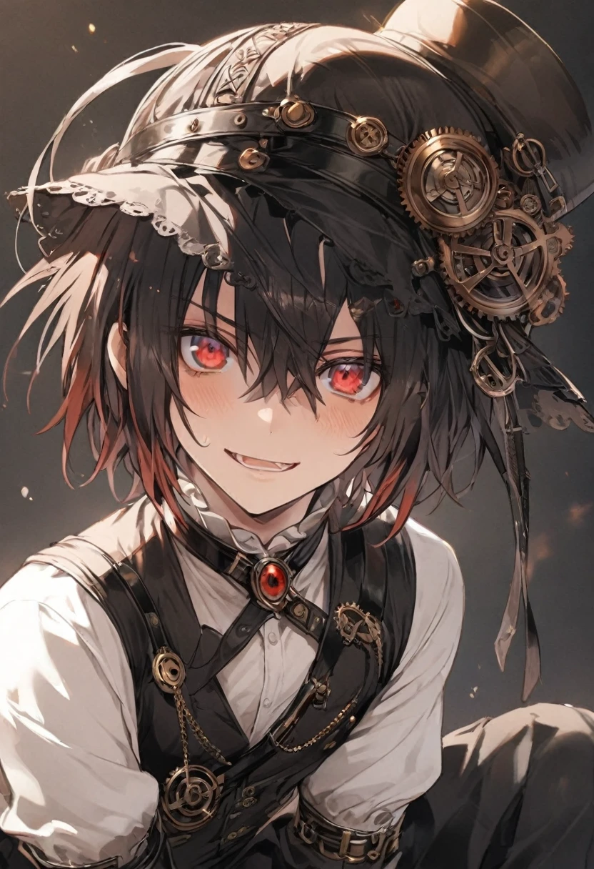 steampunk,male,nice,silk hat,short hair,Red eyes